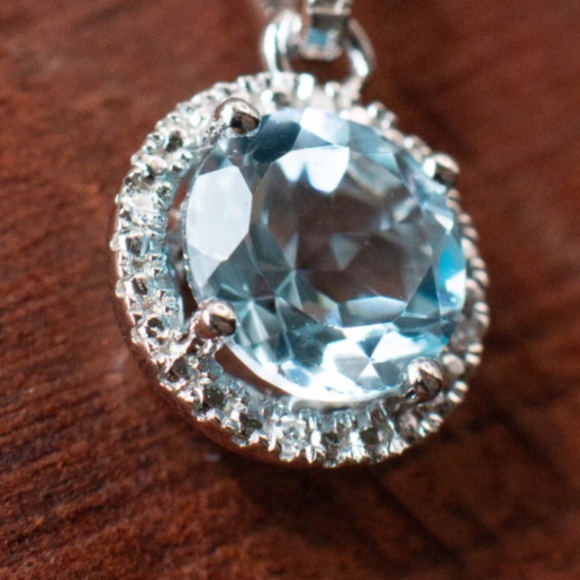 14k White Gold Blue Topaz Pave Pendant 585/14k White Gold Necklace Chain - Picture 3 of 3